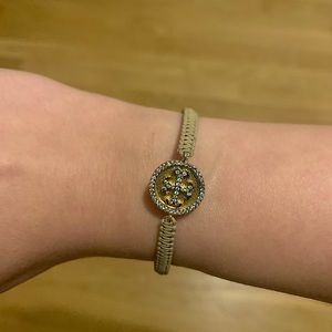 Tory Burch Logo Tan Woven Slider Bracelet